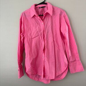 Zara Pink Oversized Button-Down Blouse – Heart Cutout Back